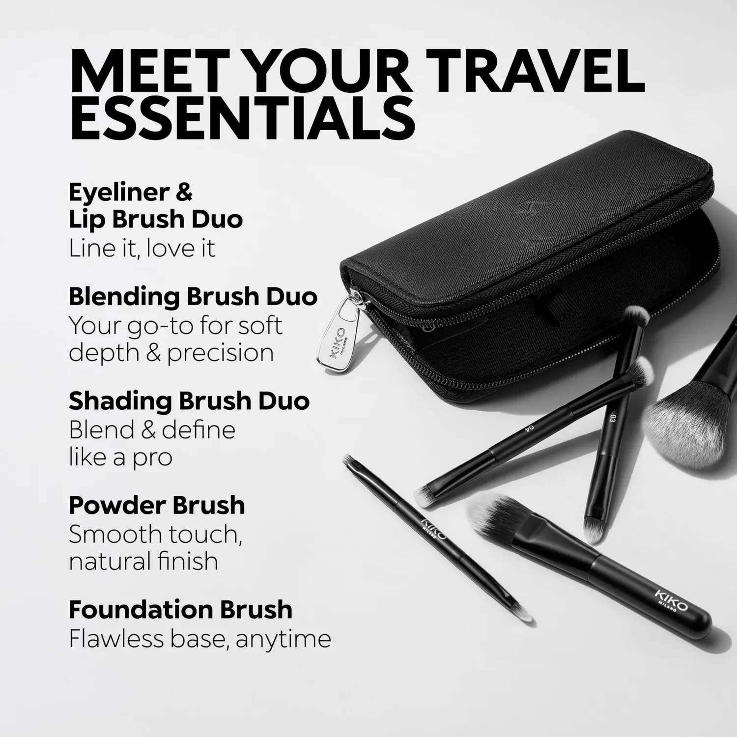 KIKO Travel Brush Set Pochette 5 Pennelli 8 Punte